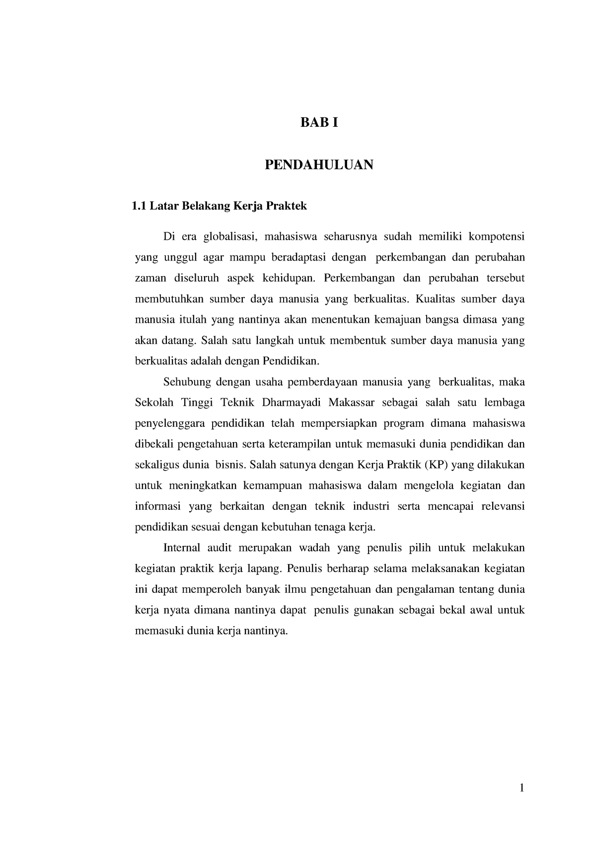 Laporan Kerja Praktek Teknik Industri - BAB I PENDAHULUAN 1 Latar ...