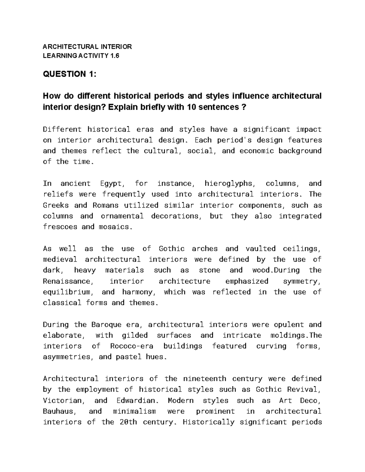 Learning Activity 1.6 Architectural Interior - ARCHITECTURAL INTERIOR ...