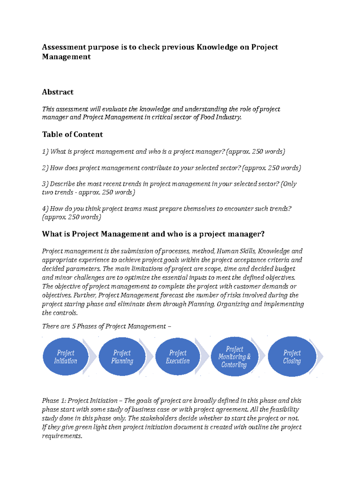 Assessment 1 Project Management - Assessment purpose is to check ...