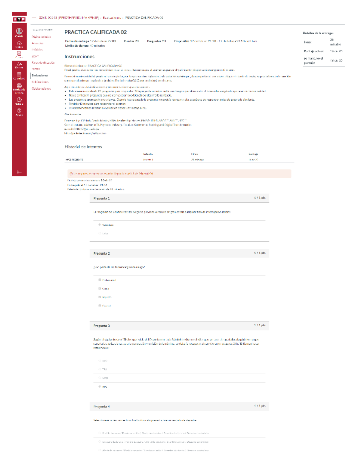 Gestion de continuidad y negocio Practica Calificada 02 - Gestion de la ...
