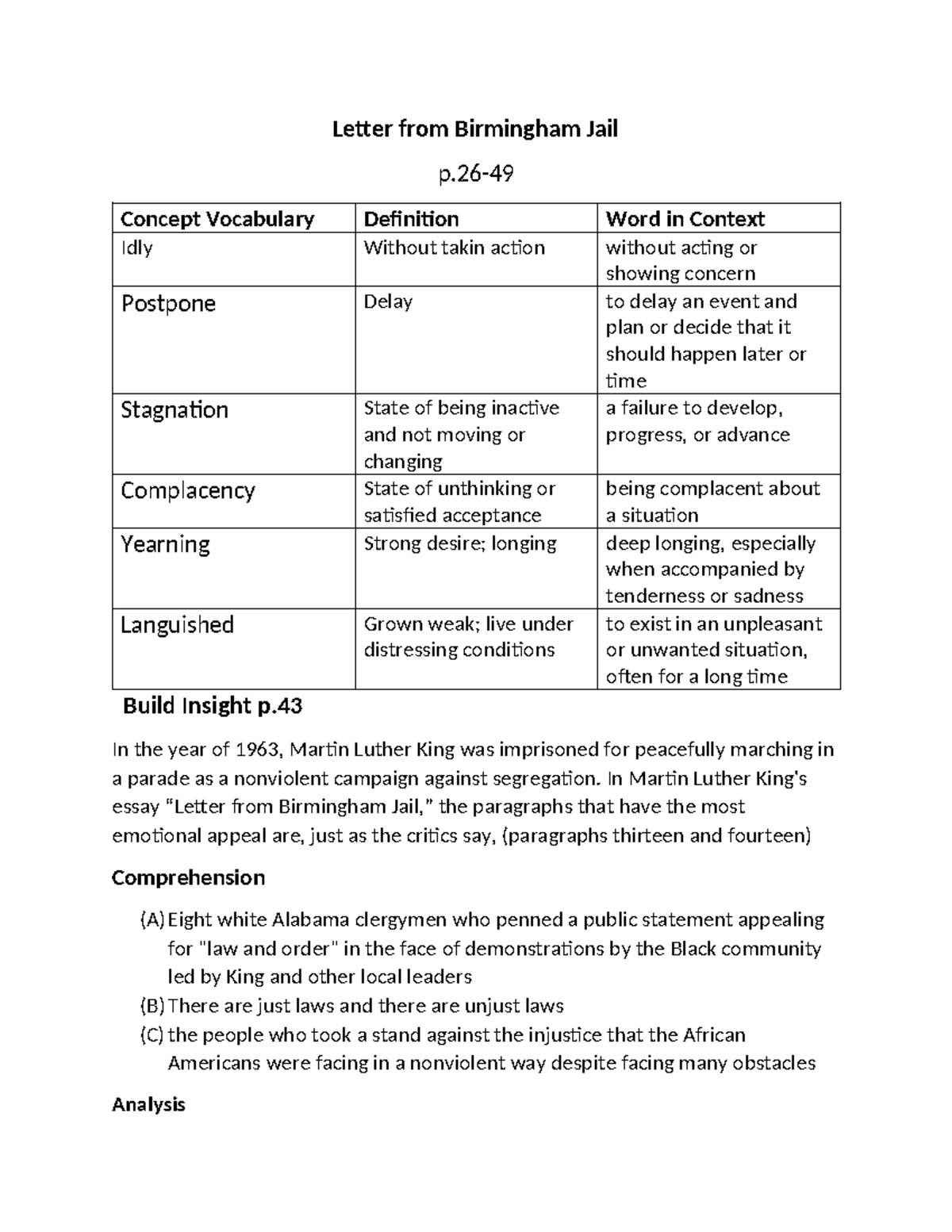 Letter from Birmingham Jail - Letter from Birmingham Jail p- Concept ...