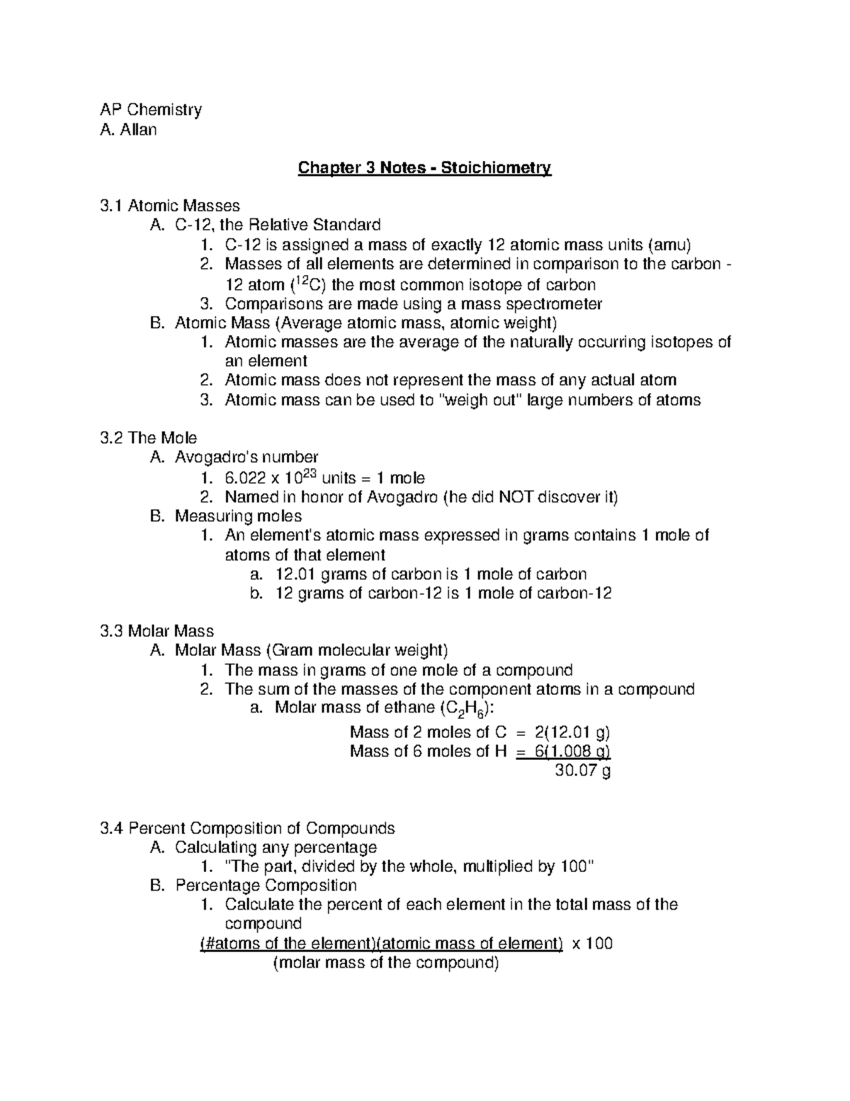 Chap03notes - Summary - AP Chemistry A. Allan Chapter 3 Notes ...