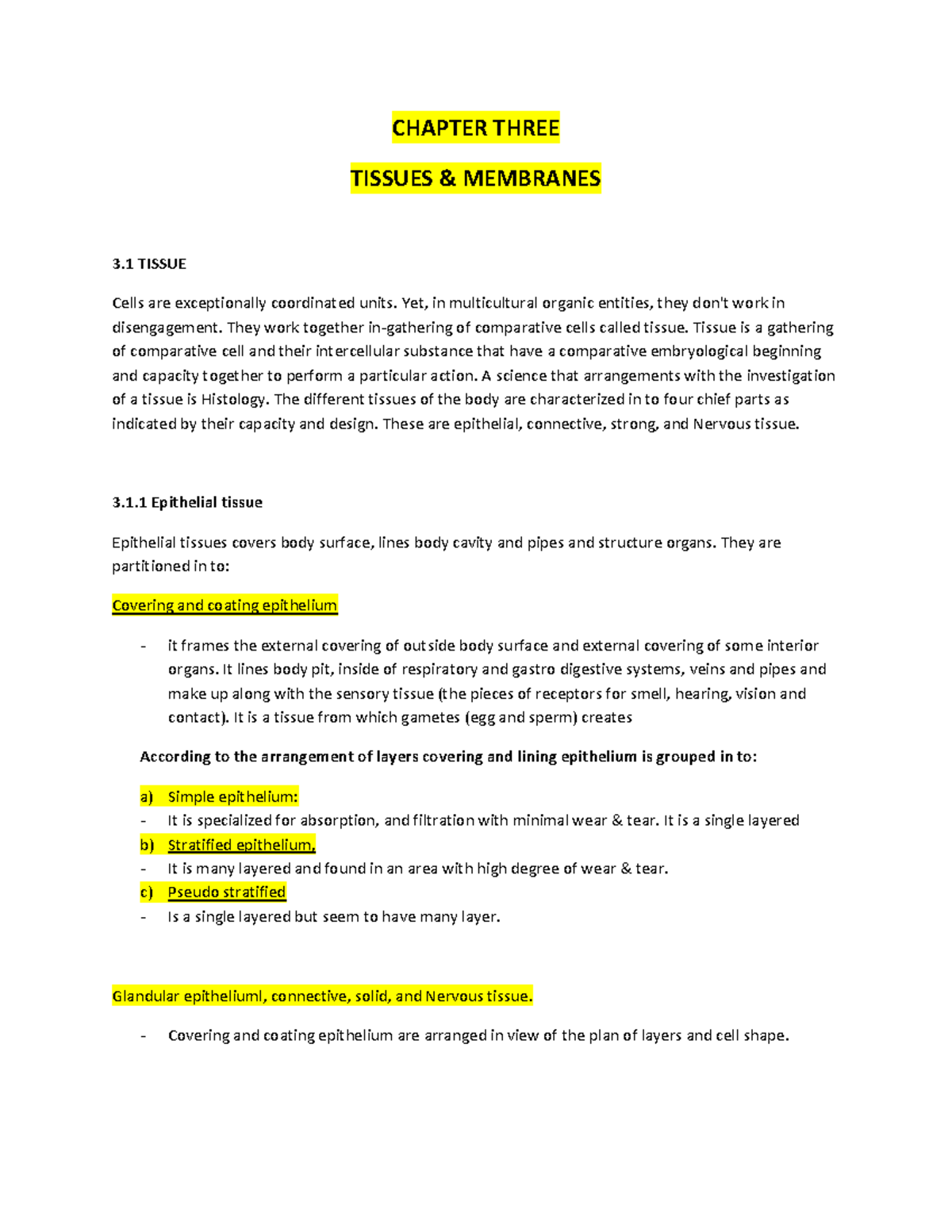 Chapter Three Tissues AND Membranes - CHAPTER THREE TISSUES & MEMBRANES ...