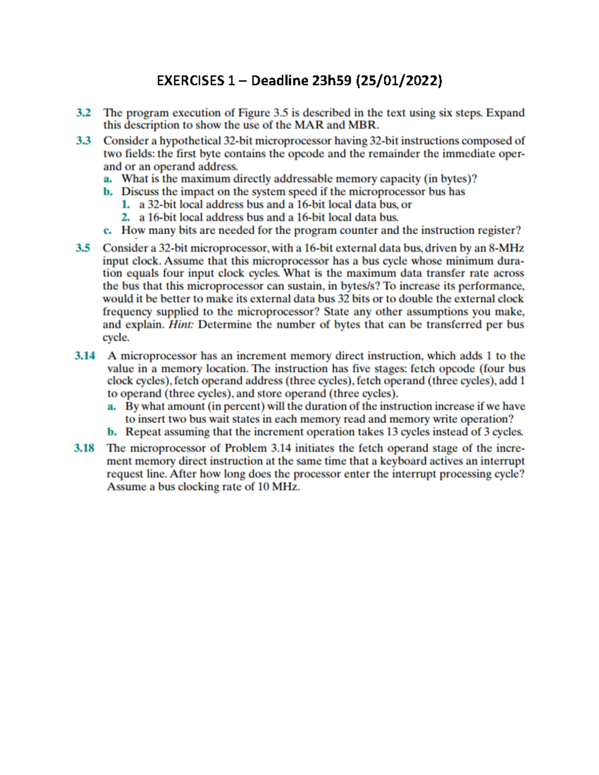 Exercises 1 computure architecture Computer Architecture