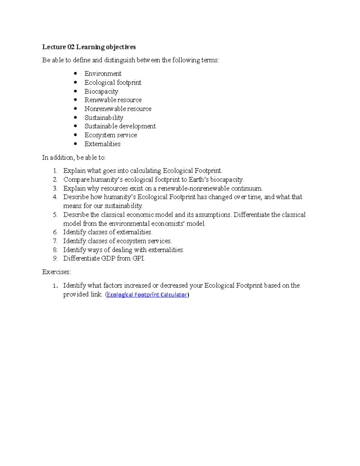 Lecture 02 learning objectives - Lecture 02 Learning objectives Be able ...
