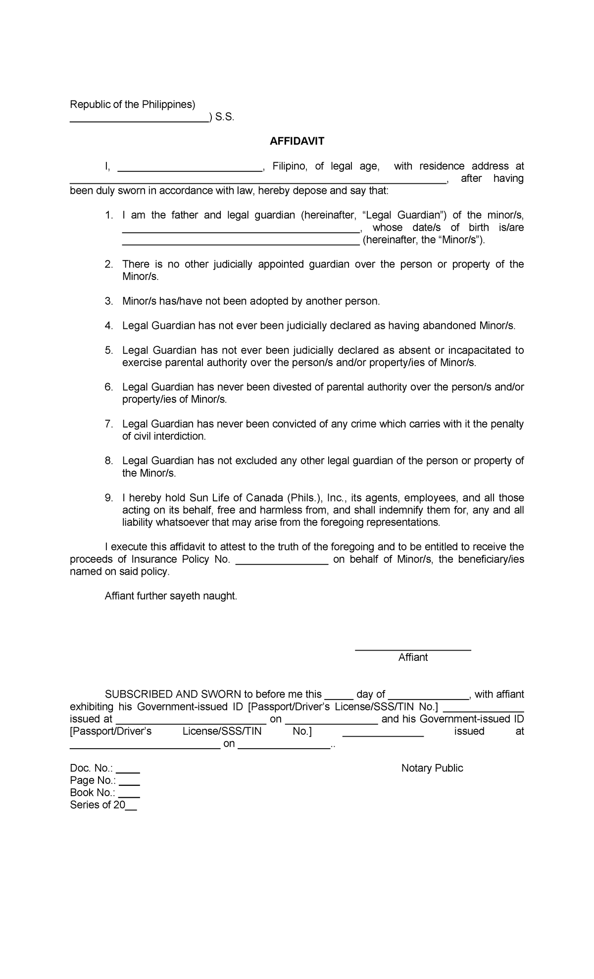 A7 affidavit of guardianship by father final - Republic of the ...