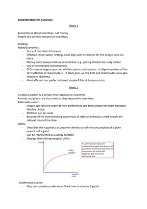 Midterm Summary - GEX1010 Midterm Summary Week 1 Economics is