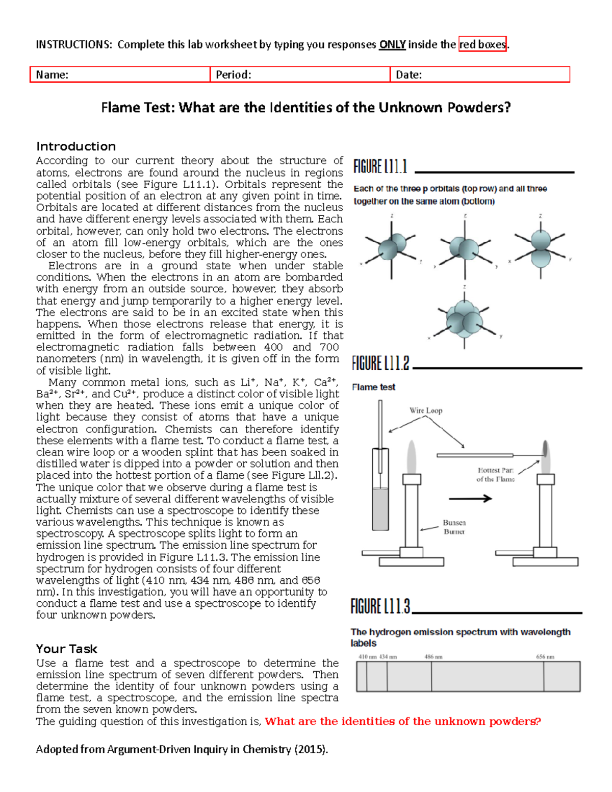 Flame Test A Virtual Lab Investigation INSTRUCTIONS Complete this lab worksheet by typing