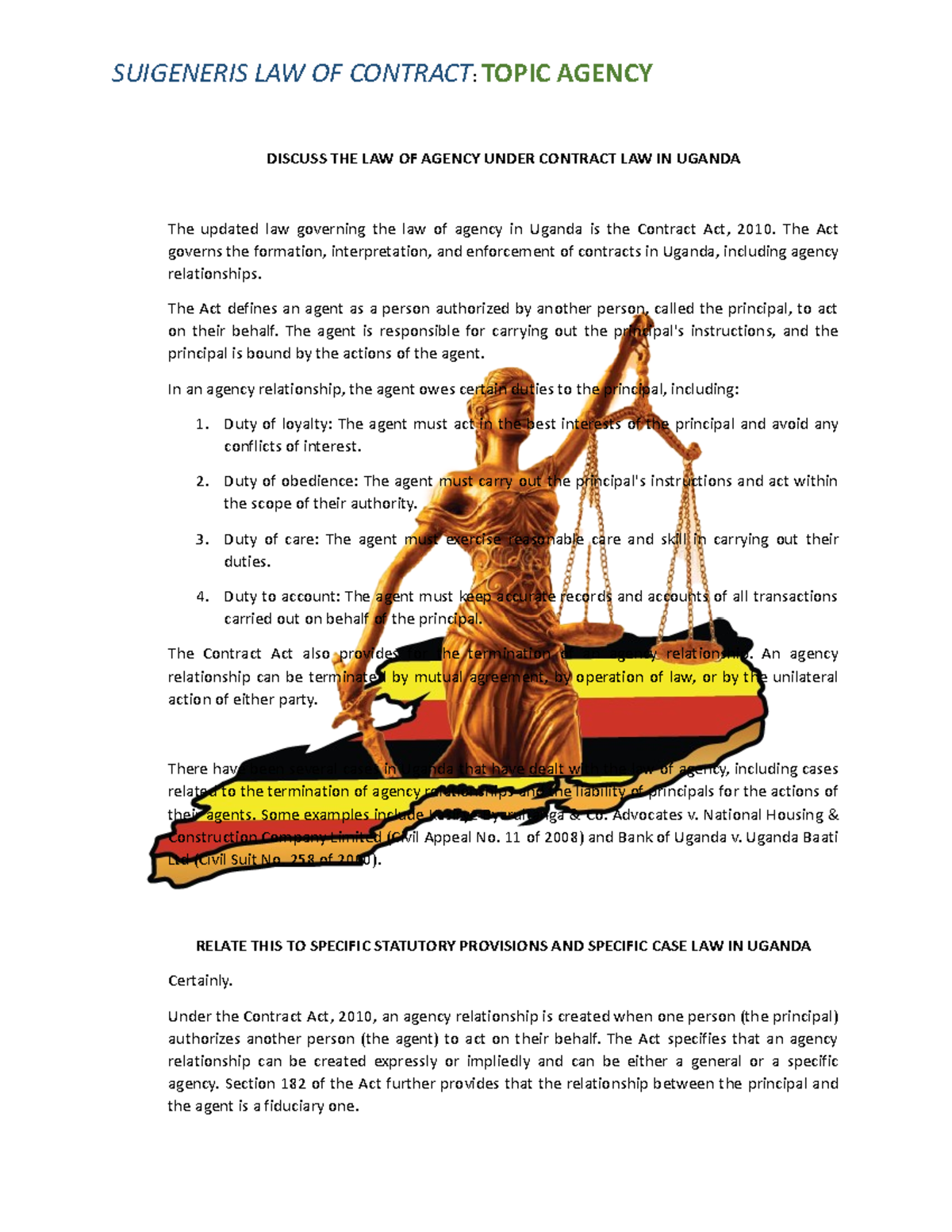 Agency Notes LLB Nkumba DISCUSS THE LAW OF AGENCY UNDER CONTRACT LAW
