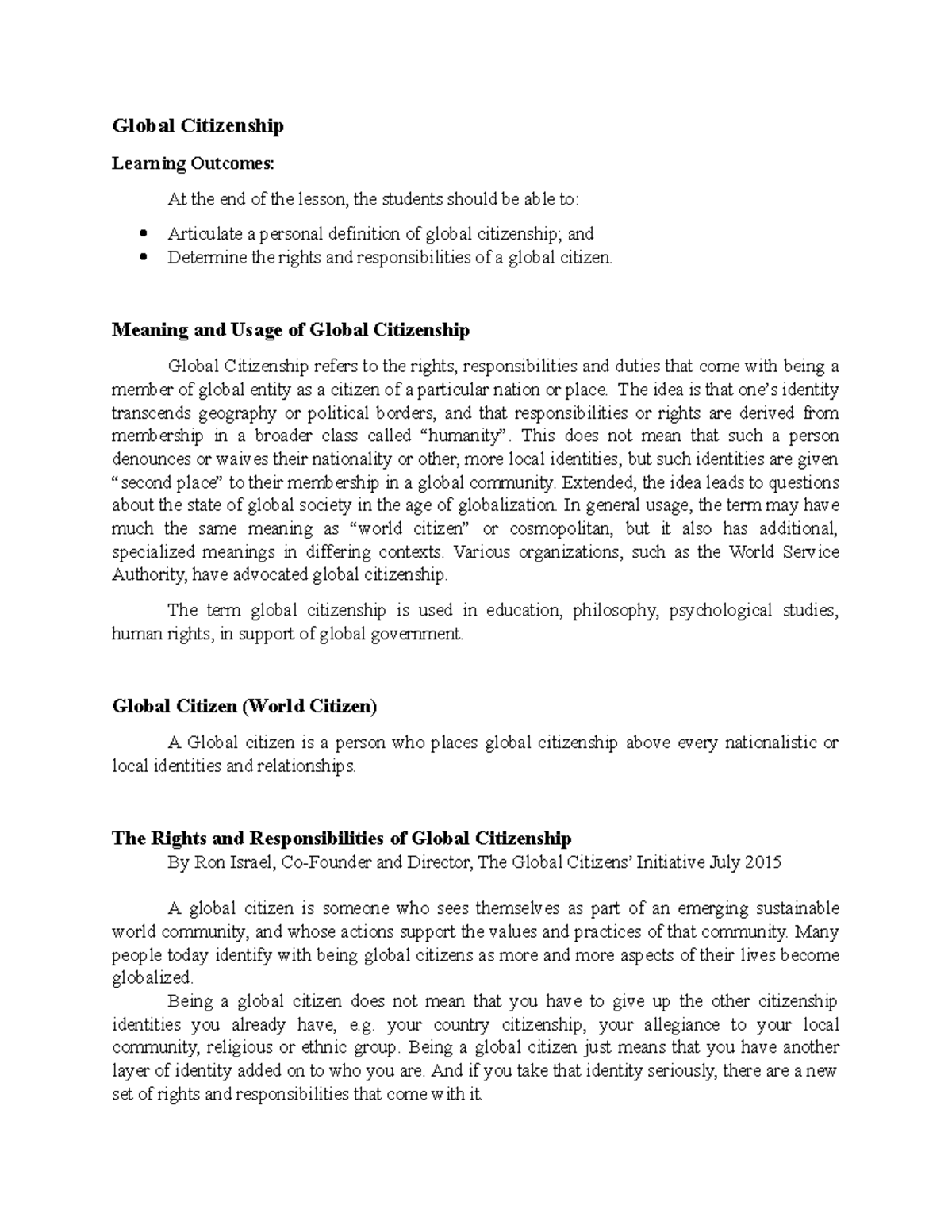 global citizenship essay brainly