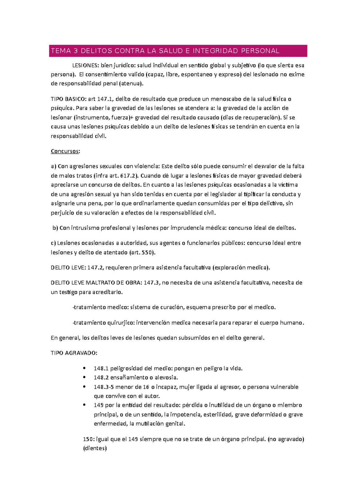 Tema 3 delitos contra la salud e integridad personal - TEMA 3 DELITOS ...