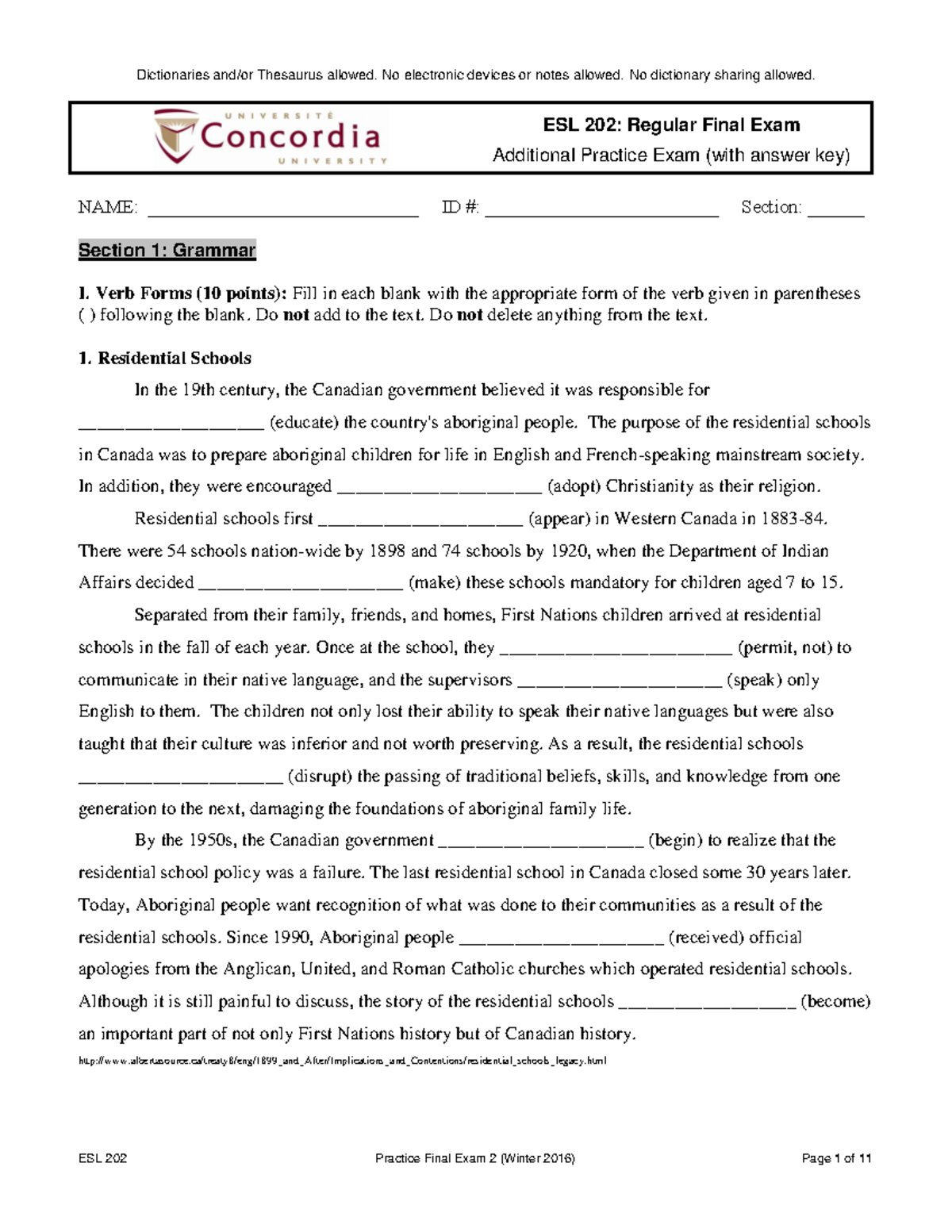 Final 2016, questions Dictionaries and/or Thesaurus allowed. No