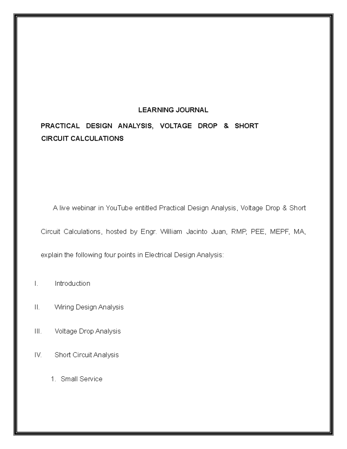 Practical Design Analysis, Voltage DROP & Short Circuit Calculations