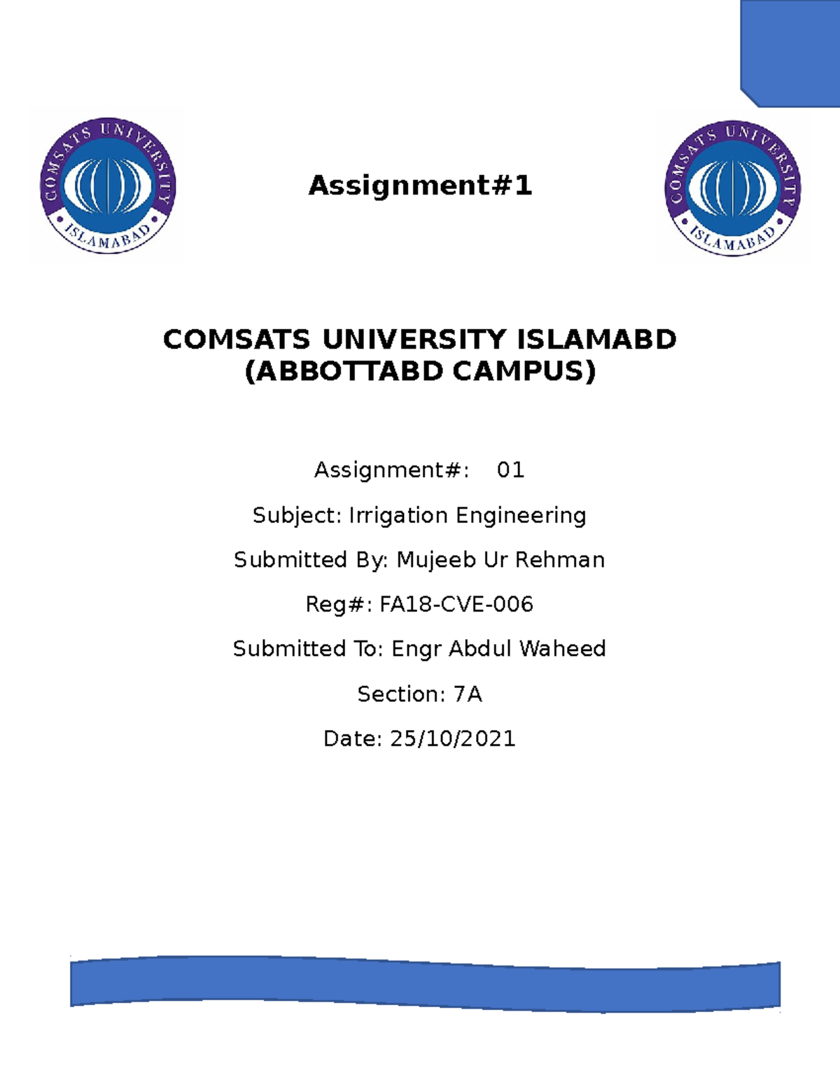 Irrigation System OF Pakistan Assignment COMSATS UNIVERSITY ISLAMABD