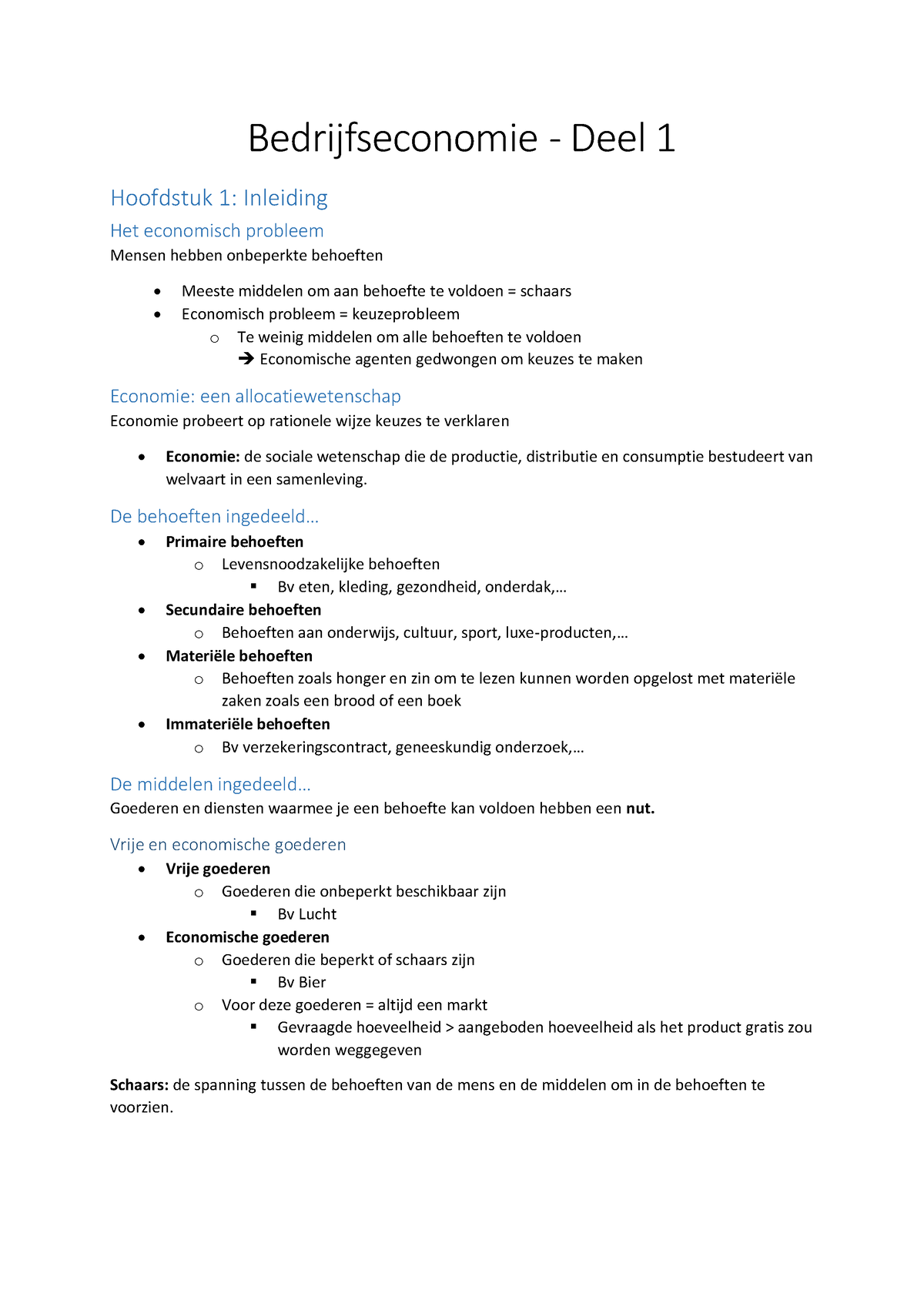 Samenvatting-Bedrijfseconomie - Bedrijfseconomie - Deel 1 Hoofdstuk 1 ...