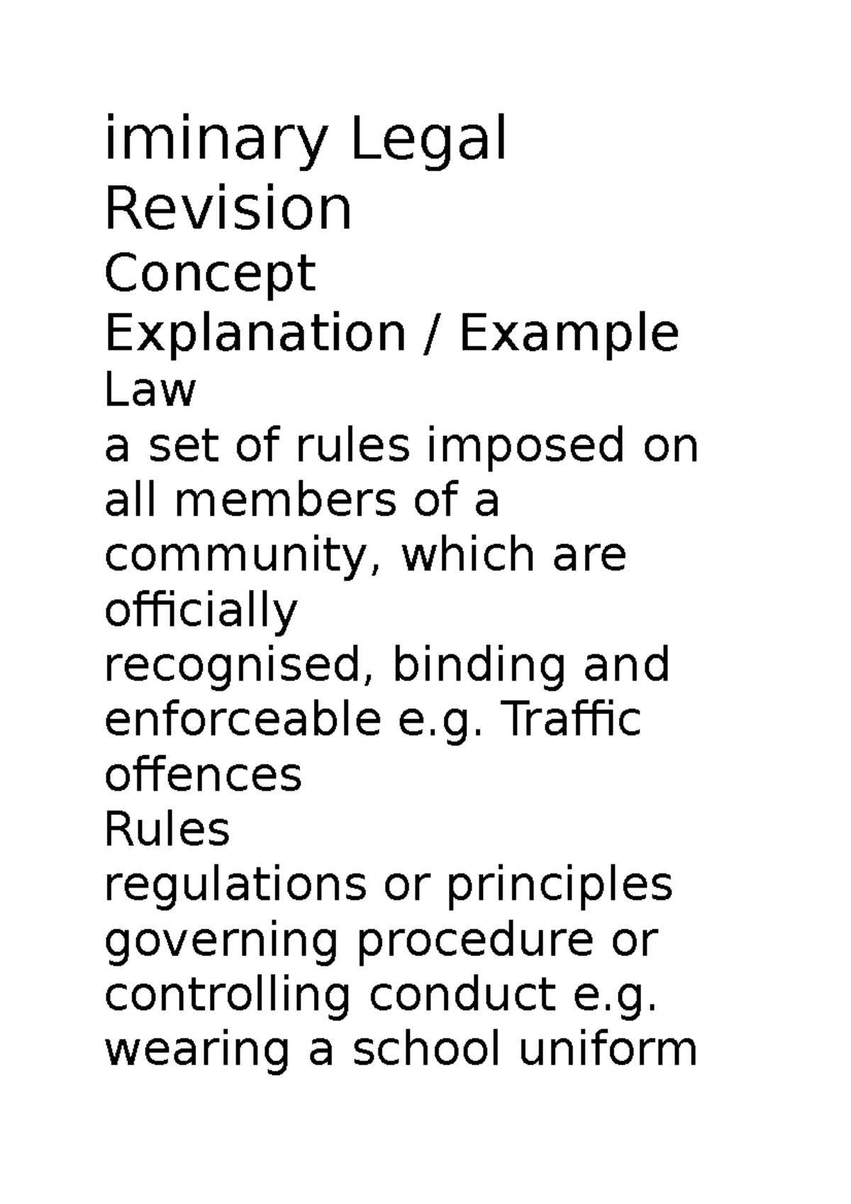 Notes - n.d. - iminary Legal Revision Concept Explanation / Example Law ...