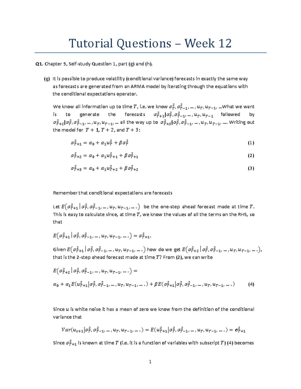 Econ334 S1 2017 Week12 Tutorial Solution 1 Tutorial Questions Week Econ334 S1 2017 Week12 Tutorial Solution 1 Tutorial Questions Week