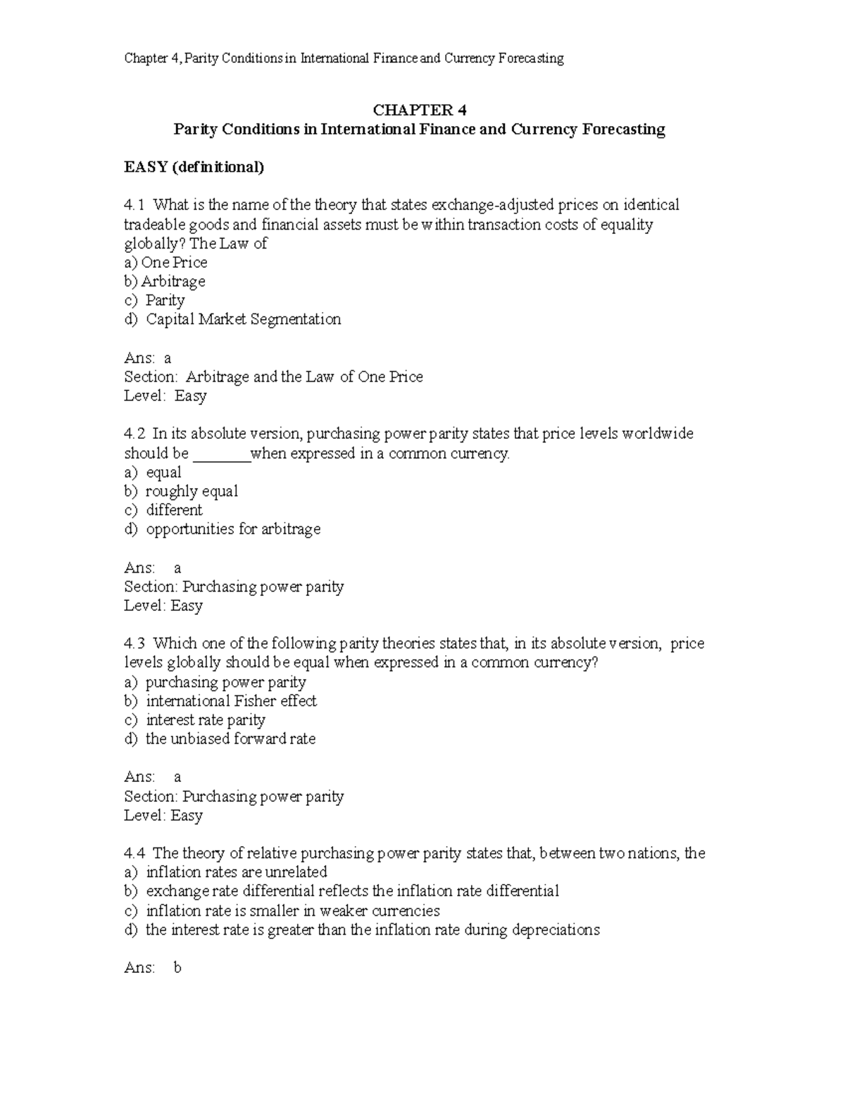 Ch04 - tutorial - CHAPTER 4 Parity Conditions in International Finance ...