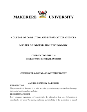DATABASE SYSTEMS PROJECT - Database Management Systems - MUK - Studocu