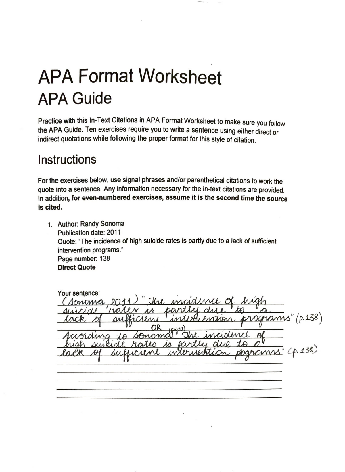 apa in text citation quiz answers