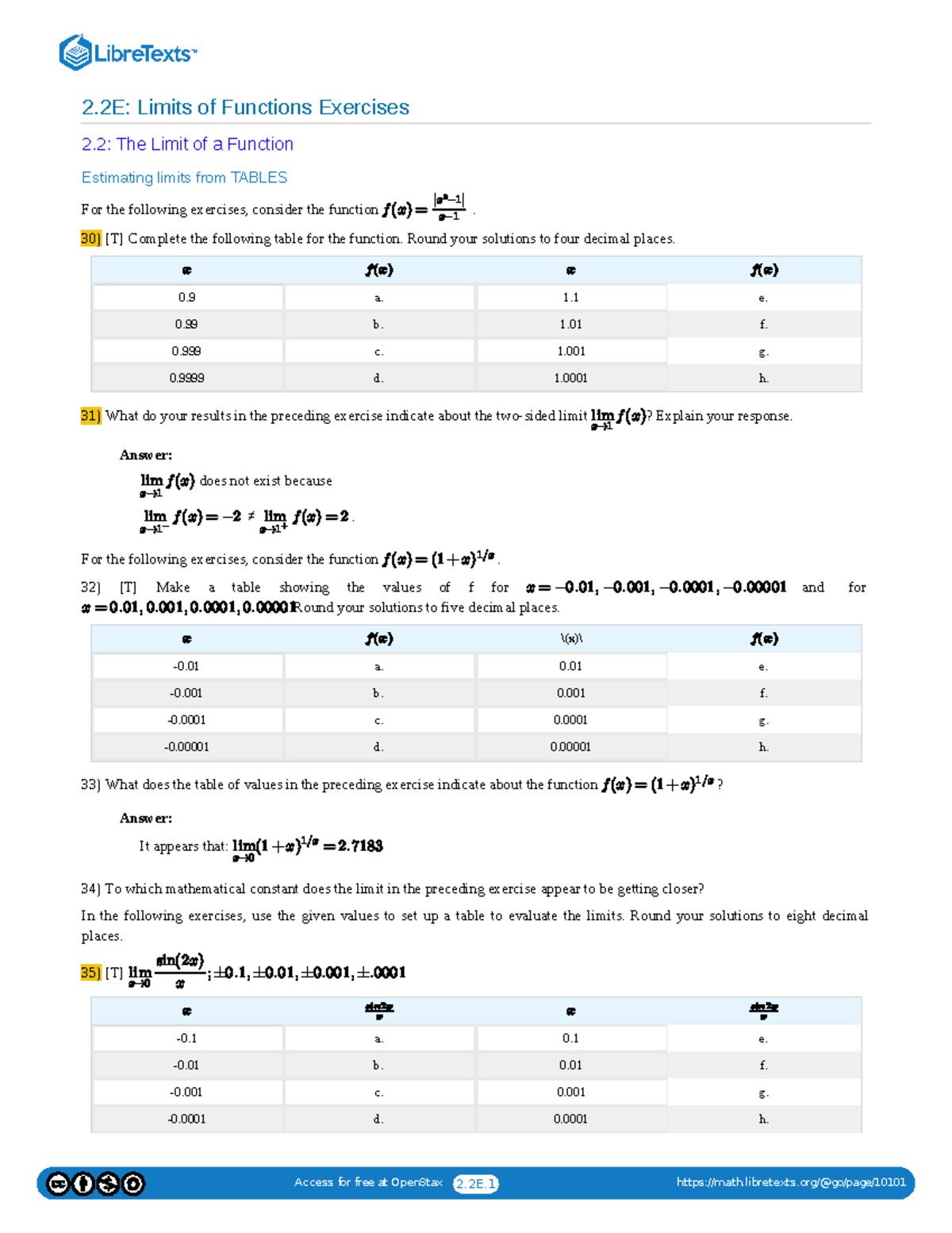 2 - practice - 2: Limits of Functions Exercises 2: The Limit of a ...