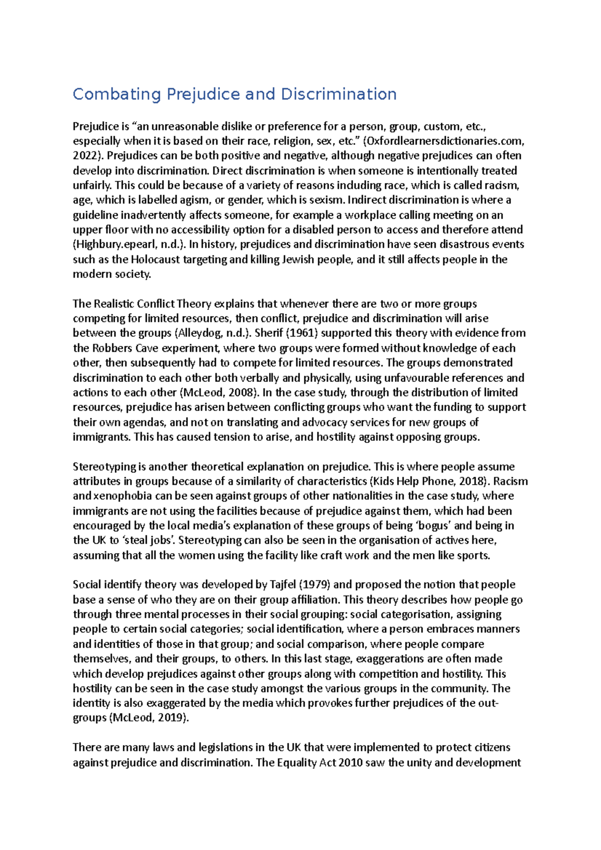 Combating Prejudice and Discrimination Combating Prejudice and