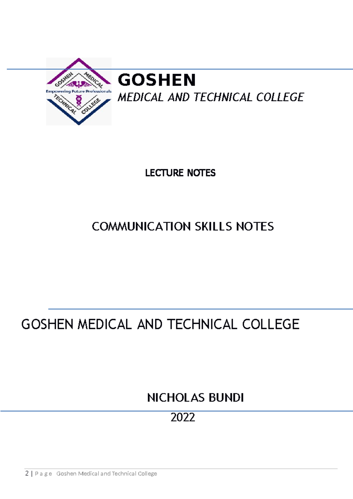 COMM- Skills- Notes bundi - LECTURE NOTES COMMUNICATION SKILLS NOTES ...