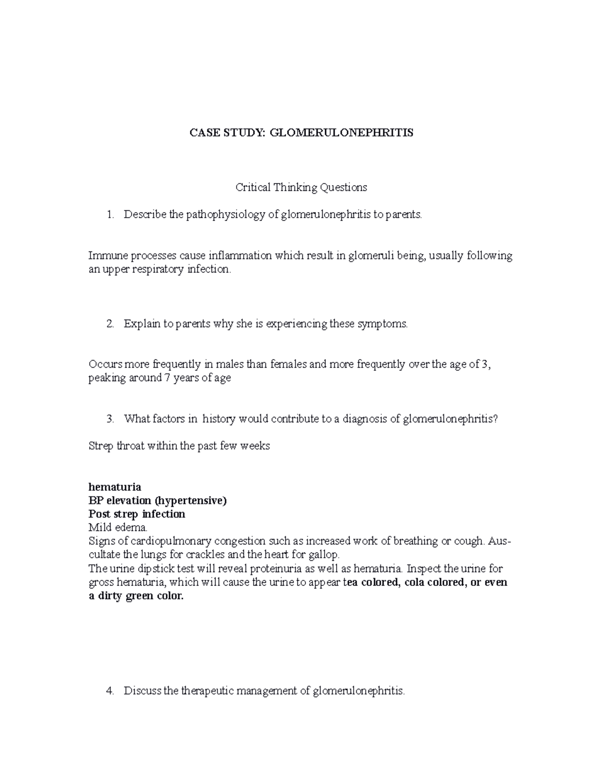 Glomerulonephritis case study copy - CASE STUDY: GLOMERULONEPHRITIS ...