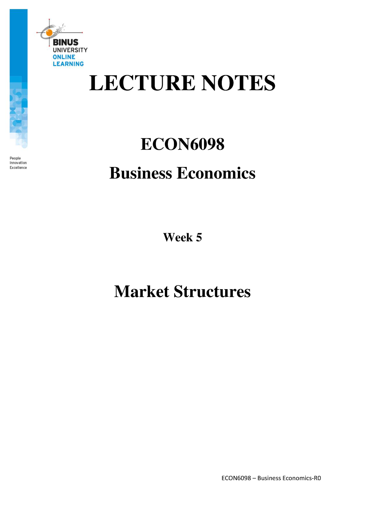 202011 13164645 LN Week 5 - LECTURE NOTES ECON Business Economics Week ...