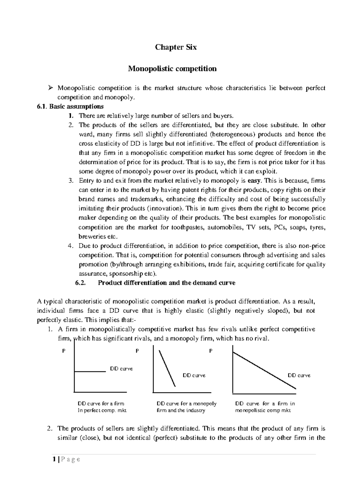 Chapter Six Monopolistic Competition - Chapter Six Monopolistic ...