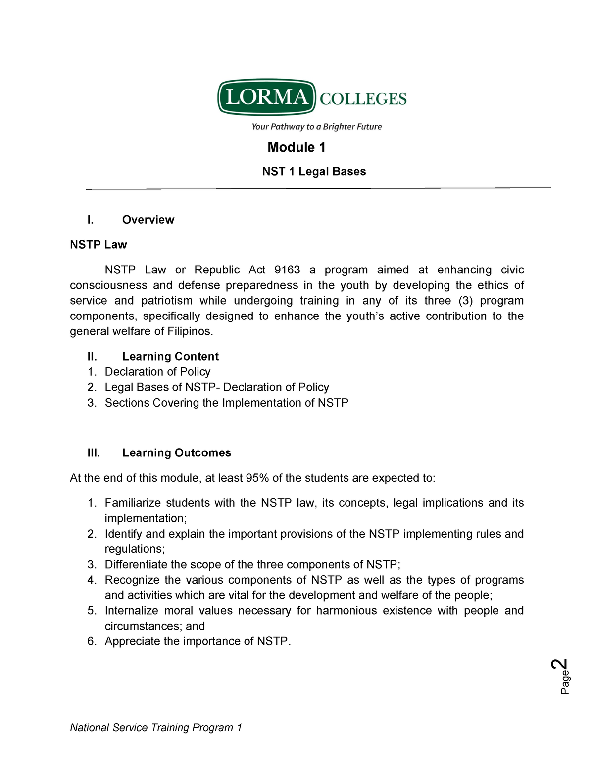 Module 1 - NSTP - Page 2 Module 1 NST 1 Legal Bases I. Overview NSTP ...