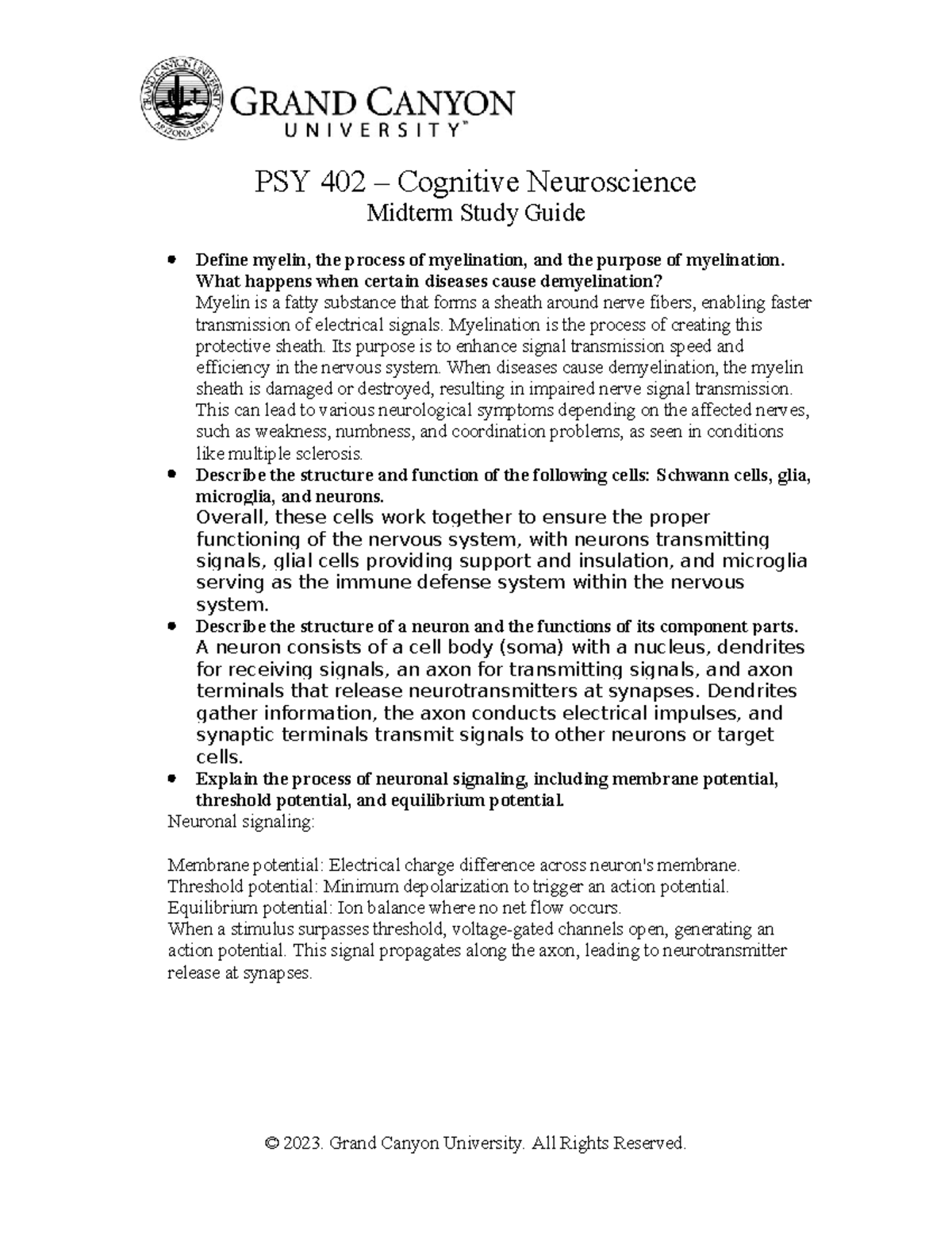 Psy midterm study guide - PSY 402 – Cognitive Neuroscience Midterm ...