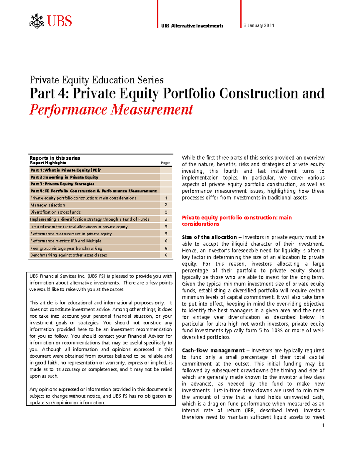 UBS part 4 HEY UBS Alternative Investments 3 January 2011 Private
