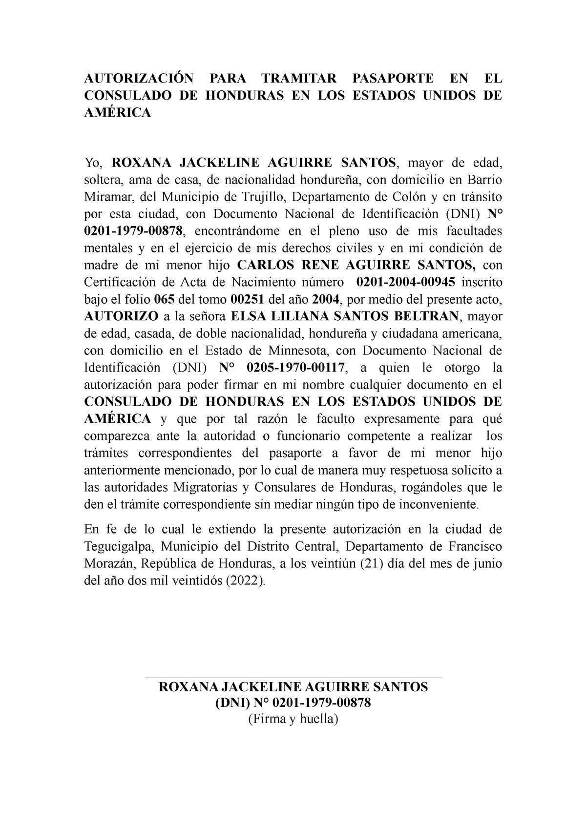 Autorización Para Tramitar Pasaporte En El Consulado De Honduras En Los Estados Unidos De 6678