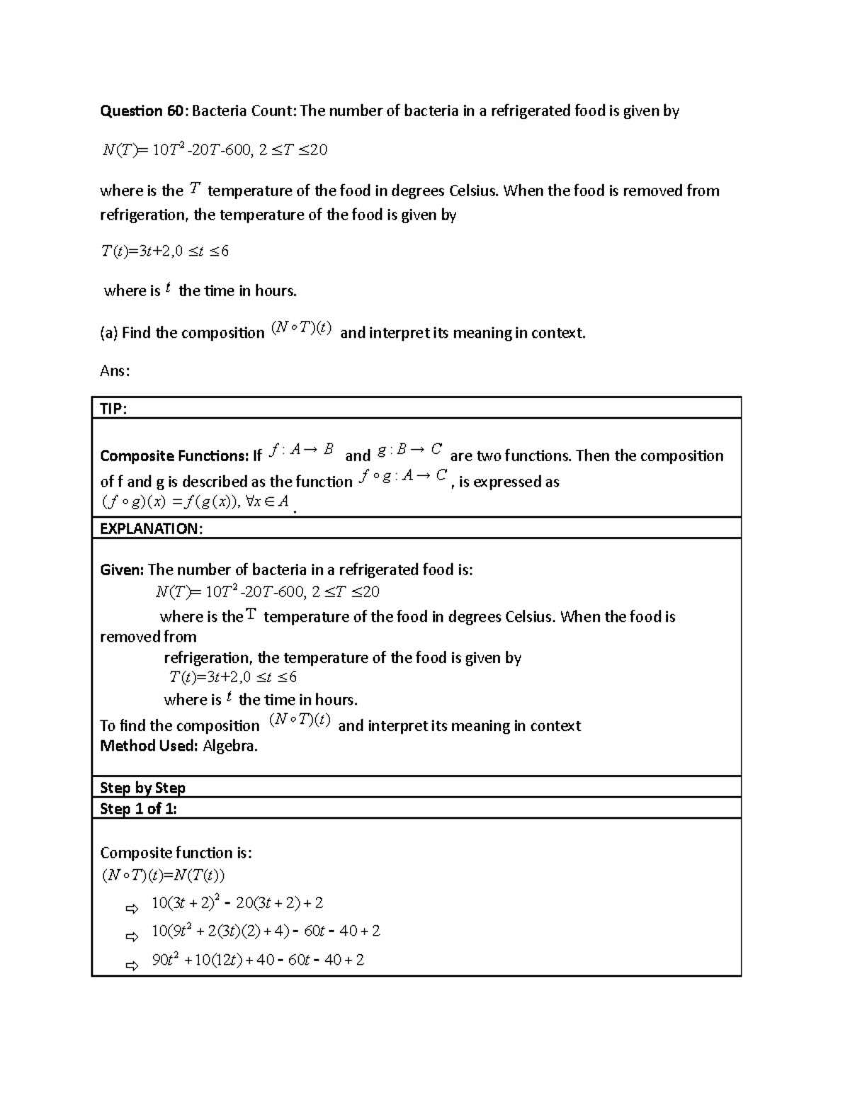 Mathematics Composite Functions Practice sets 9 - Question 60: Bacteria ...