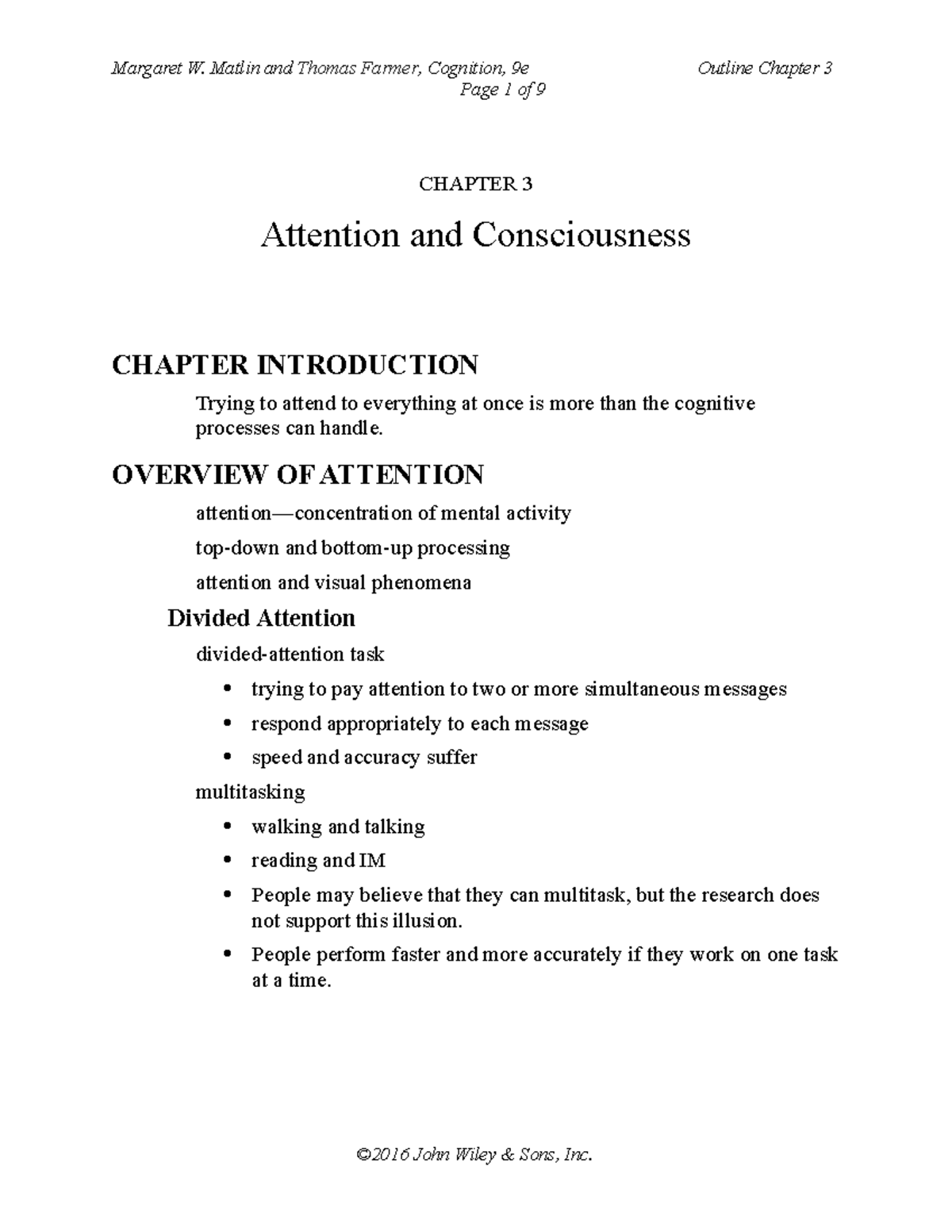 Ch03 - Cognitive Psychology - Page 1 of 9 CHAPTER 3 Attention and ...