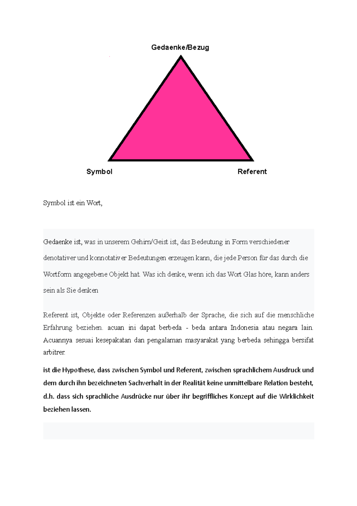 Semiotsches Dreieck - Gedaenke/Bezug Symbol Referent Symbol ist ein ...