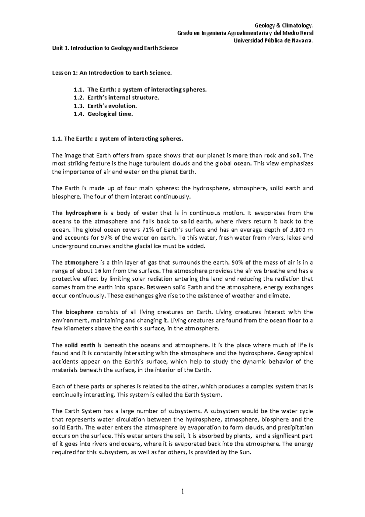 Unit 1. Introduction to Earth Science - Grado en Ingeniería ...