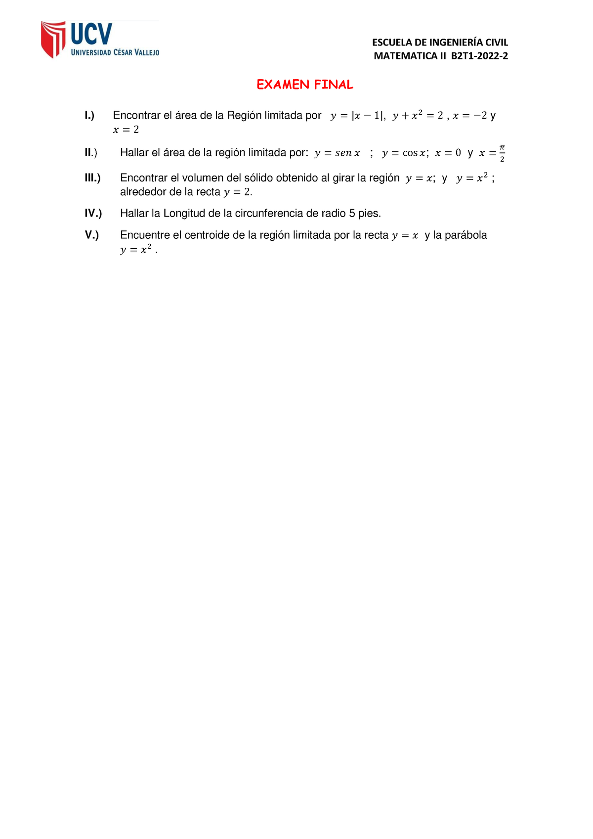 Final-MAT - Actividad - MATEMATICA II B2T1-2022- EXAMEN FINAL I ...