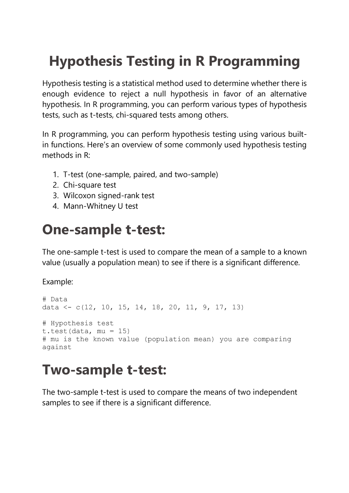 hypothesis testing in r programming