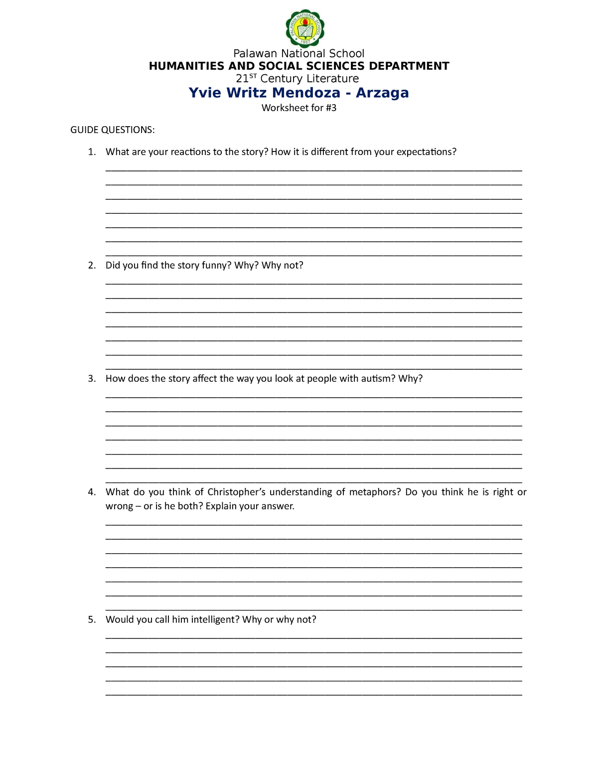 Worksheet-3 - Worksheet - Palawan National School HUMANITIES AND SOCIAL ...