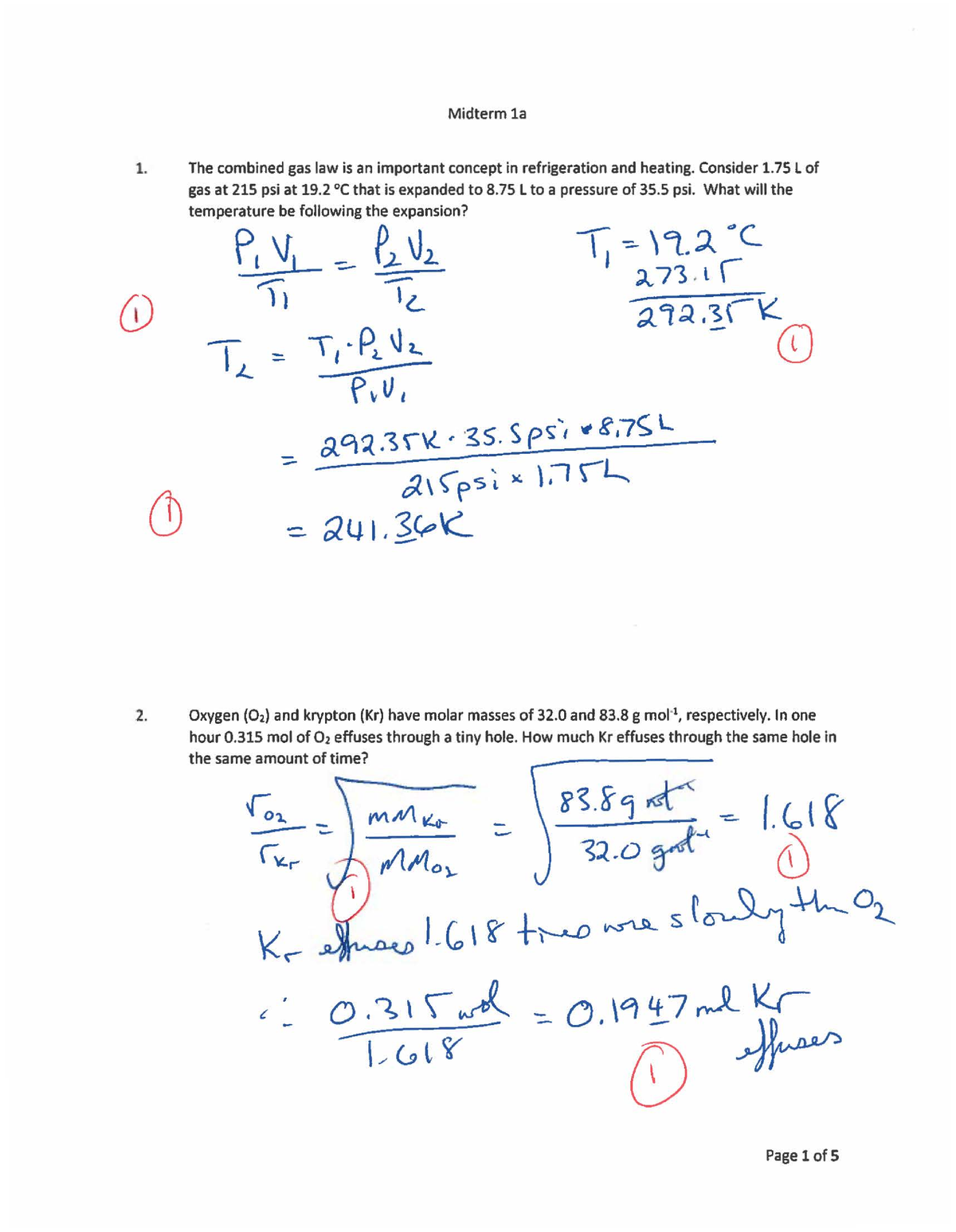 2019 midterm 1 solutions - Midterm la The combined gas law is an ...