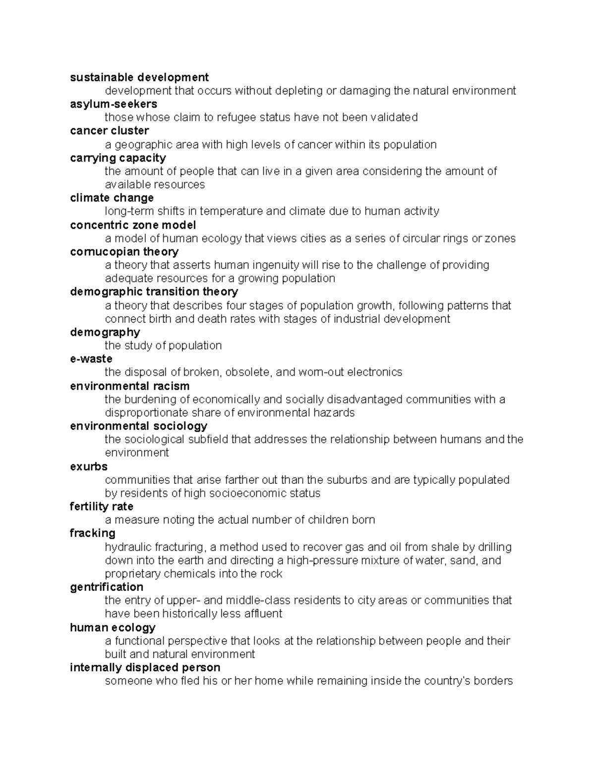 Chapter 20 - Vocab that I wrote to study - sustainable development ...