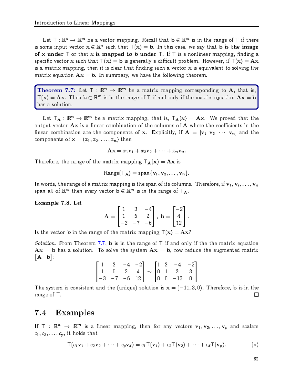 Linear algebra1 2 good Introduction to Linear Mappings Let T Rn → Rm be a vector mapping