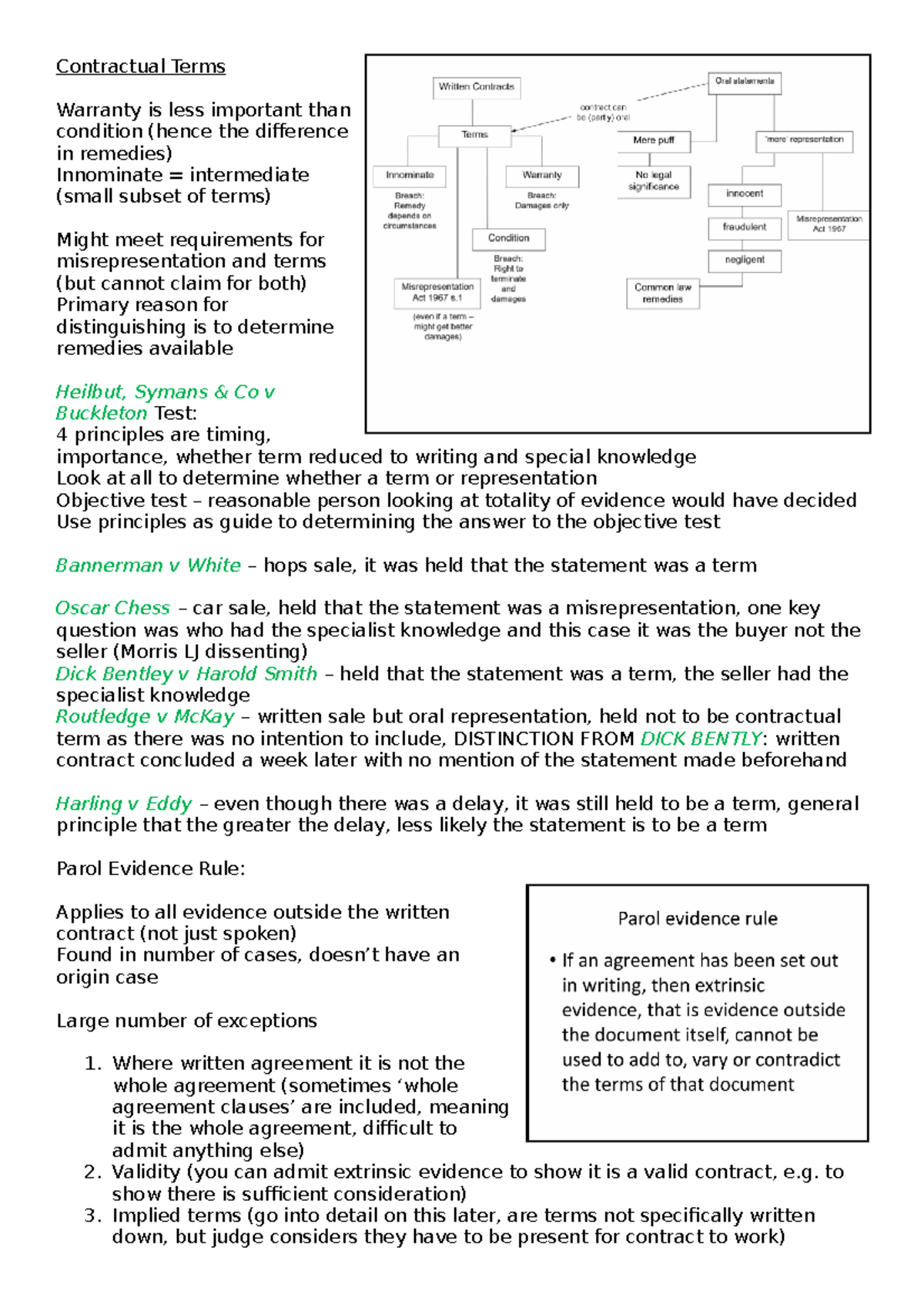 Contractual Terms Contractual Terms Warranty is less important than
