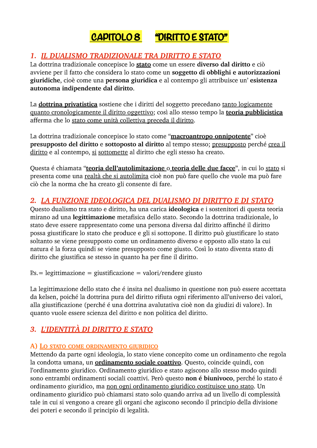 Filosofia Capitolo 8 - Kelsen - CAPITOLO 8 “DIRITTO E STATO” 1. IL ...