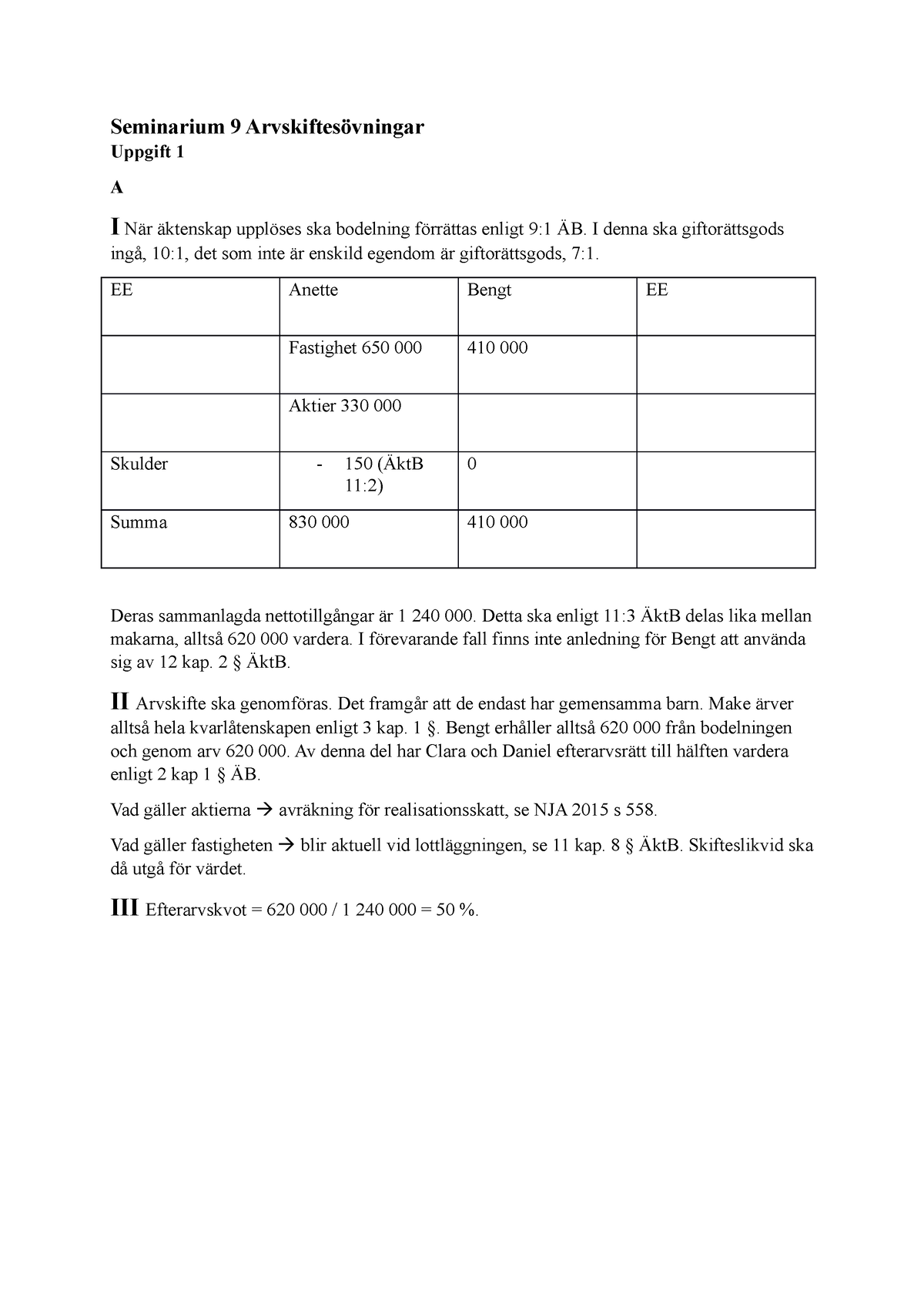 Seminarium 9 Arvskiftesövningar - Seminarium 9 Arvskiftesövningar ...