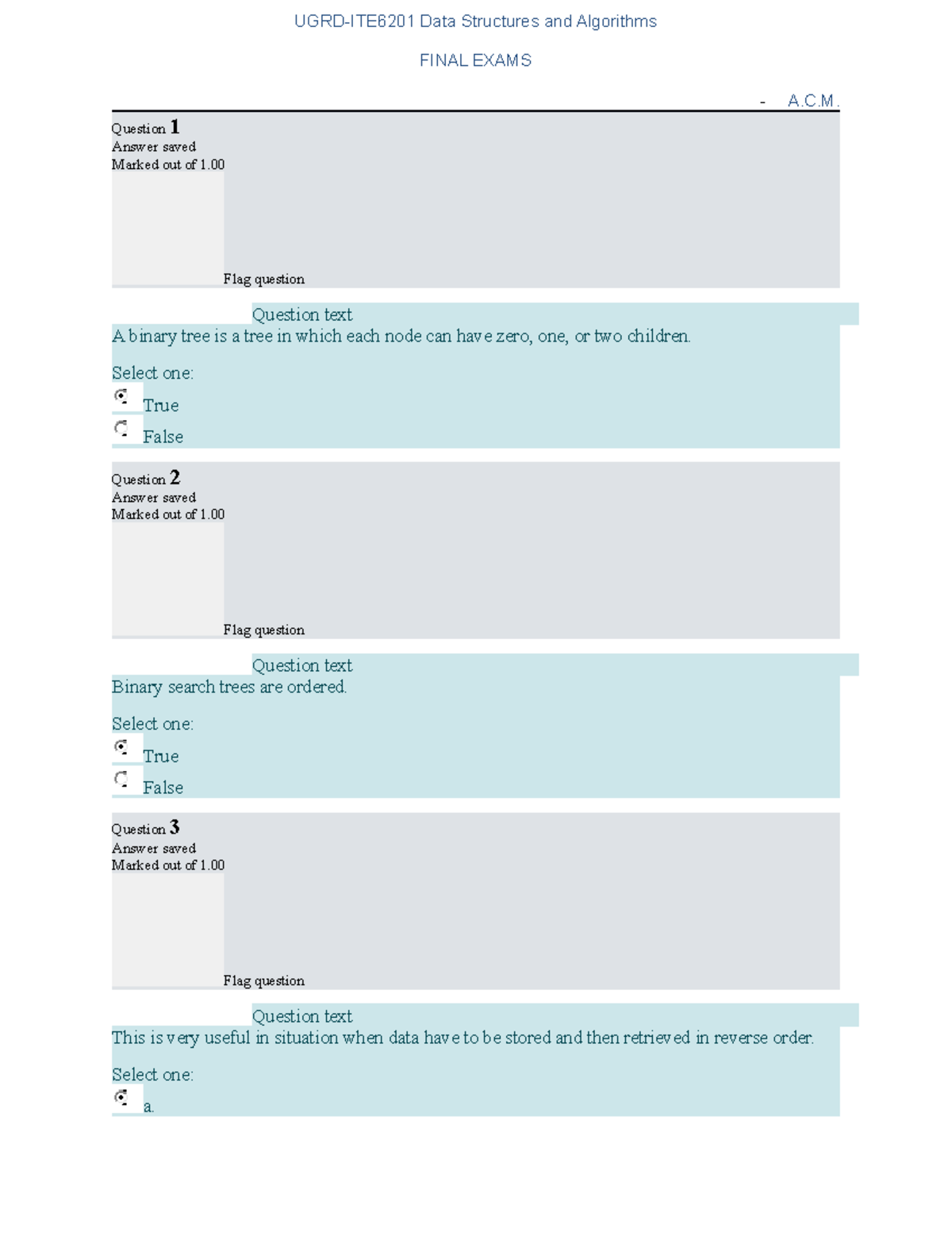 Final EXAM 46 - DATA Structures AND Algorithms - FINAL EXAMS A.C ...