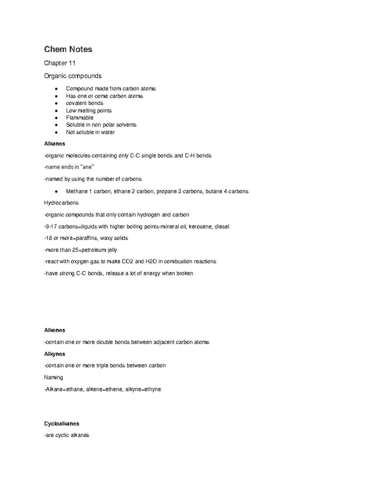 Chapter Eleven Notes - Chem Notes Chapter 11 Organic compounds Compound ...