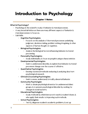 Introduction in Psychology- Chapter 1 Introduction - Chapter 1 ...